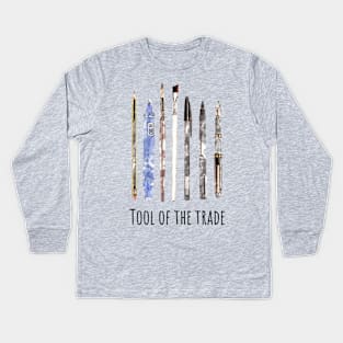 Tools of trade, drawing, creation, poet, writer, artist, watercolor style Kids Long Sleeve T-Shirt